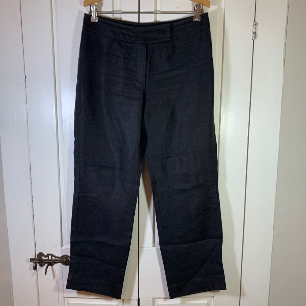 Talbots Petites Black 100% Pure Irish Linen Straight Leg Pants Trousers 8P